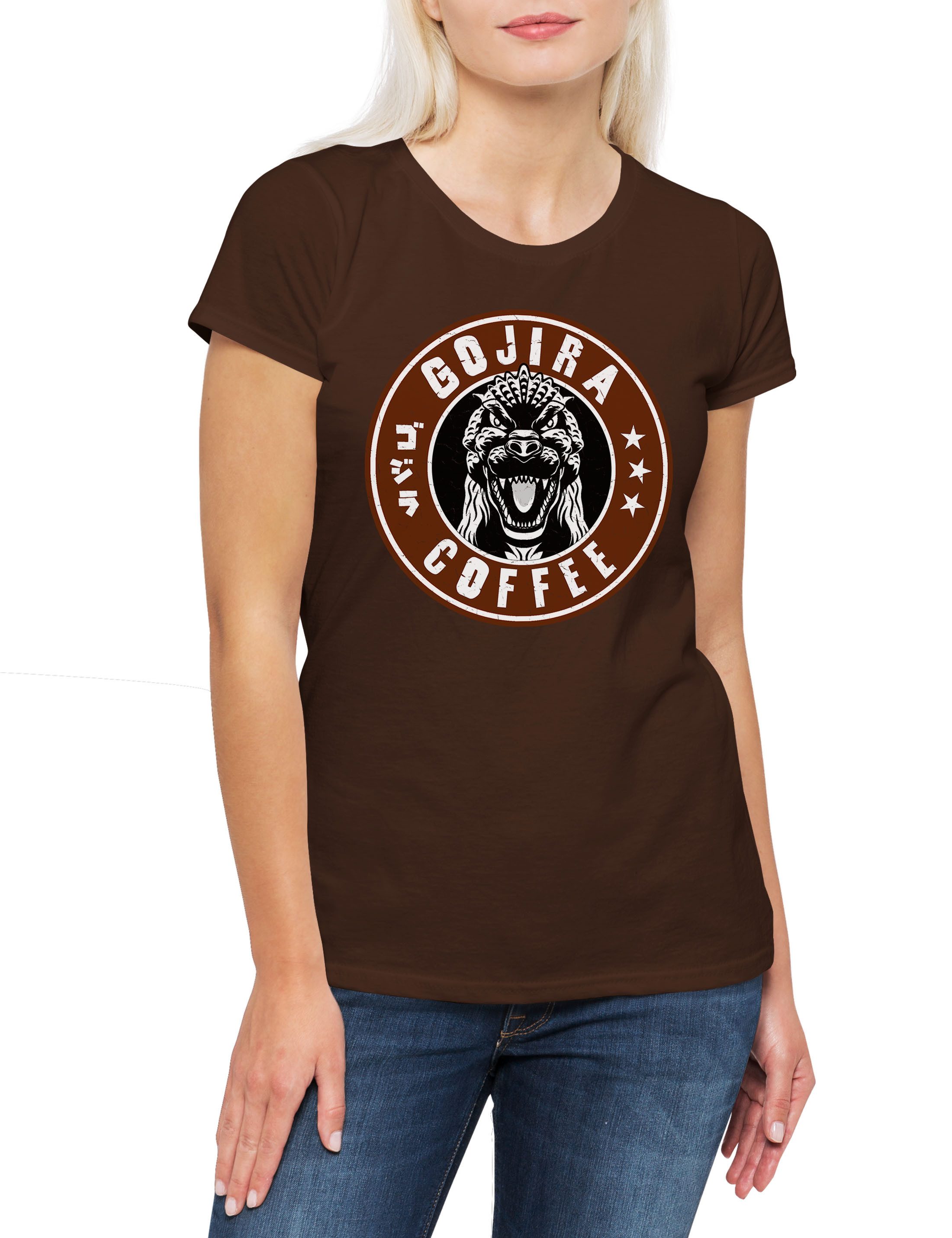 Urban Backwoods Print-Shirt Gojira Coffee Damen T-Shirt Kaffee Barista Koffein Caffein Shop (1-tlg) Espresso Godzilla Addicted Kaiju