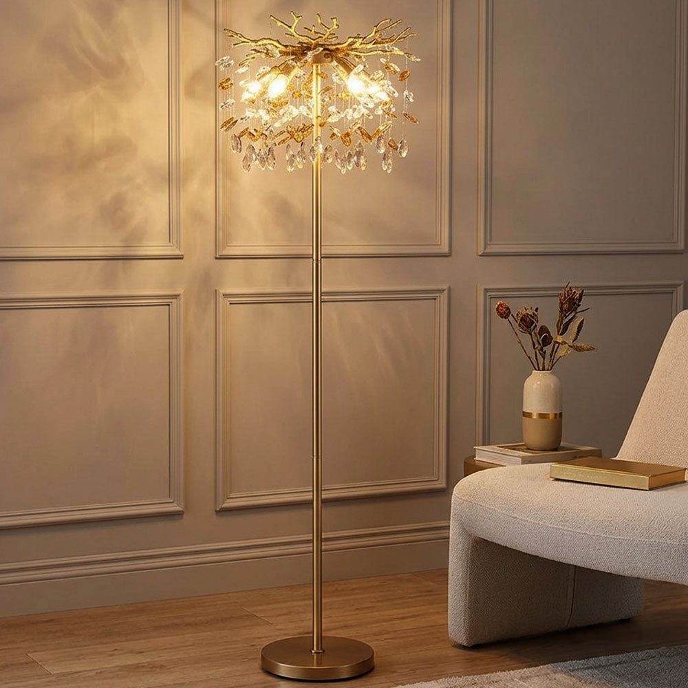 GLOBO LIGHTING LED Stehlampe, Leuchtmittel inklusive, Warmweiß, LED Stehleuchte Standlampe Metall Kristall Gold Flexibler Arm Warmweiß