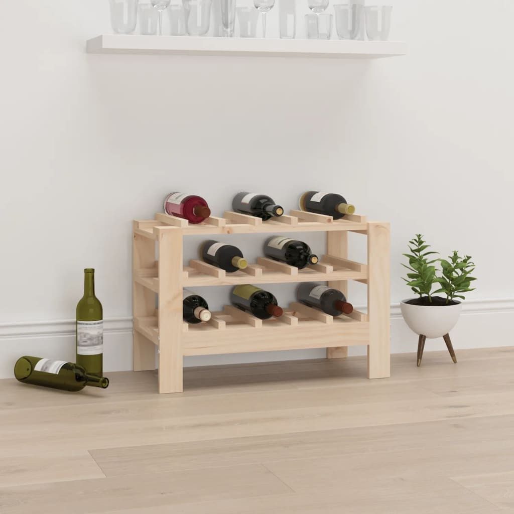 furnicato Weinregal aus massivem Kiefernholz 61,5 x 30 x 42 cm natur, 1-tlg., Flaschenregal mit Platz für 15 Weine und inkludierten Wandhalterung