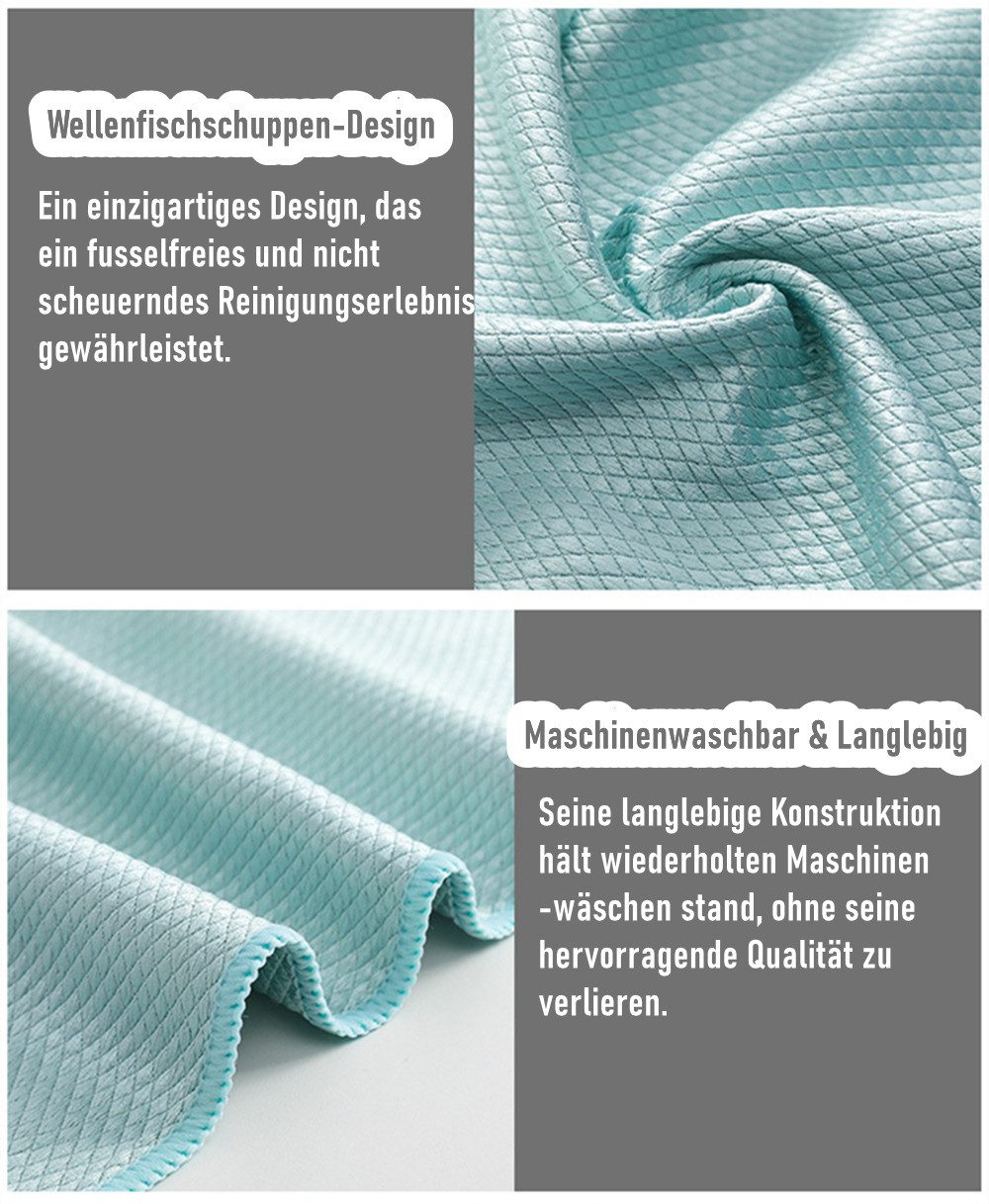 Refttenw Fishscale Reinigungstücher Glasreinigungstücher Mikrofasertuch (30x40 cm, 8-tlg., für Auto Küche Spiegel Haushalt Fenstern)