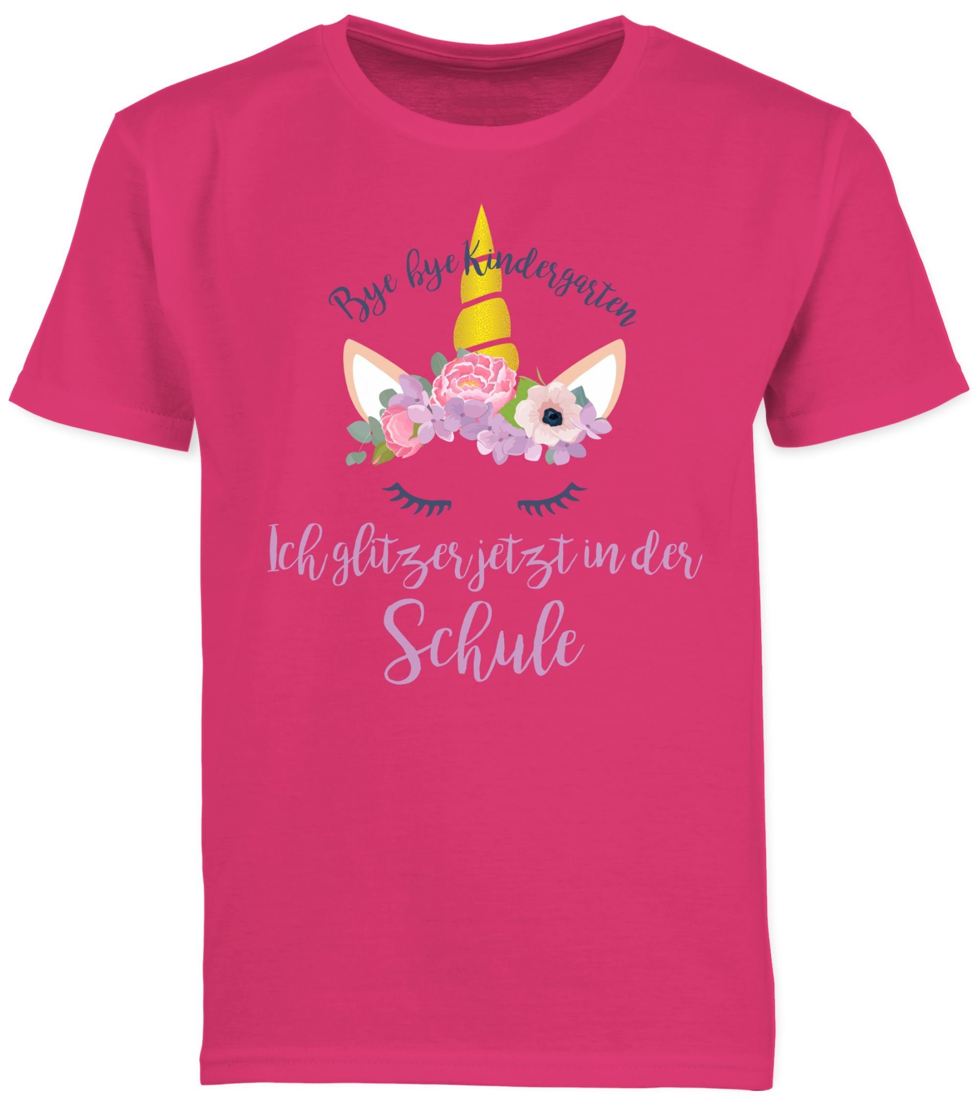 T-Shirt Bye Bye Kindergarten ich glitzer jetzt in der Schule Blumen