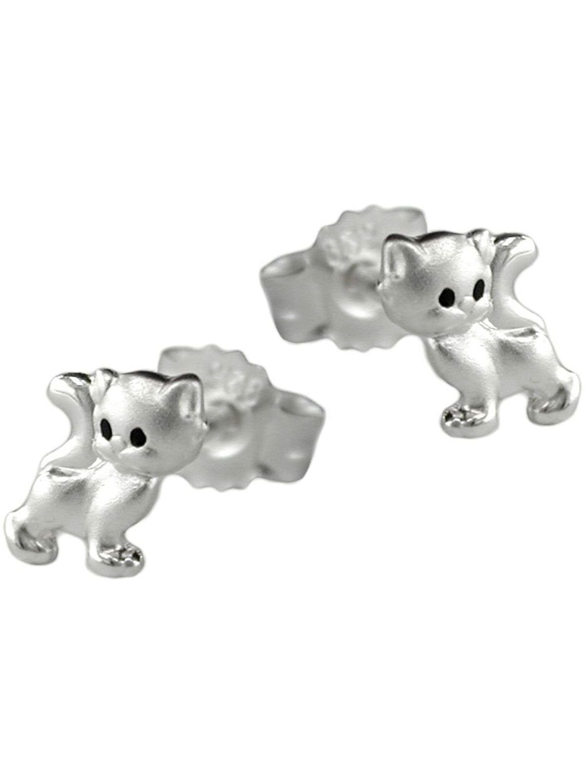 Silber 6x5mm Paar Ohrring matt-glänzend (1-tlg) Katze Kinderohrring Ohrstecker 925 Gallay