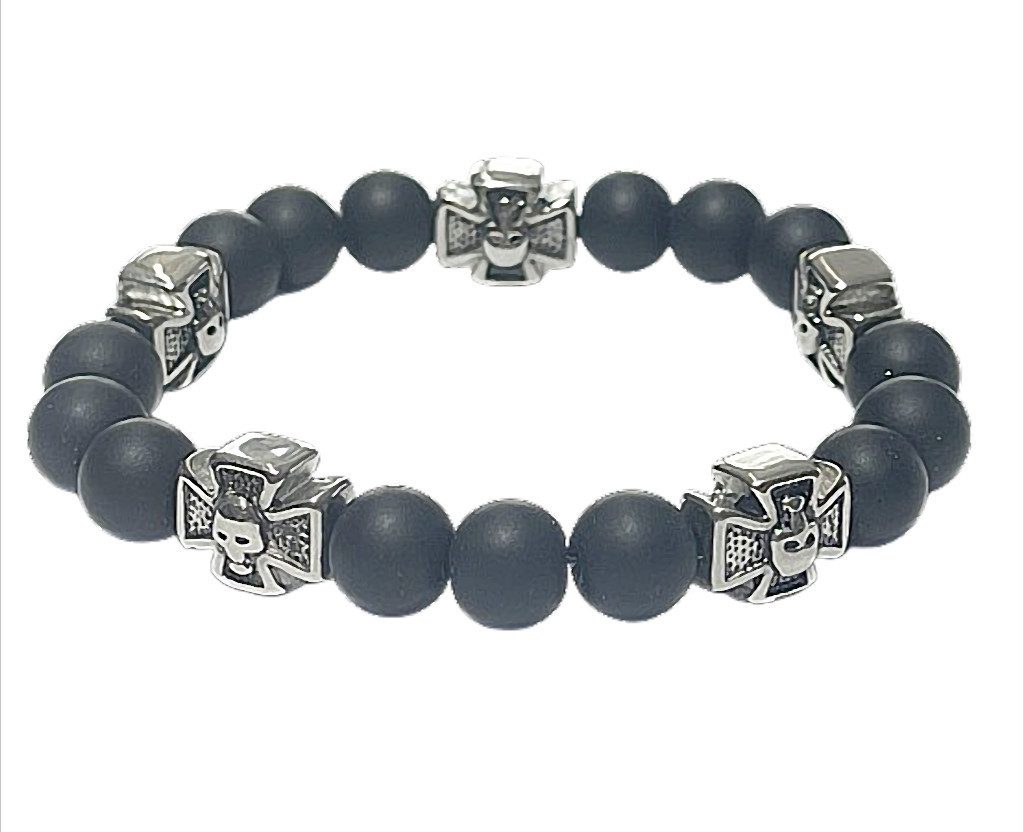 Westernlifestyle Perlenarmband Skull Cross Lava Armband mit Lavasteinkugeln und Totenkopf-Kreuz