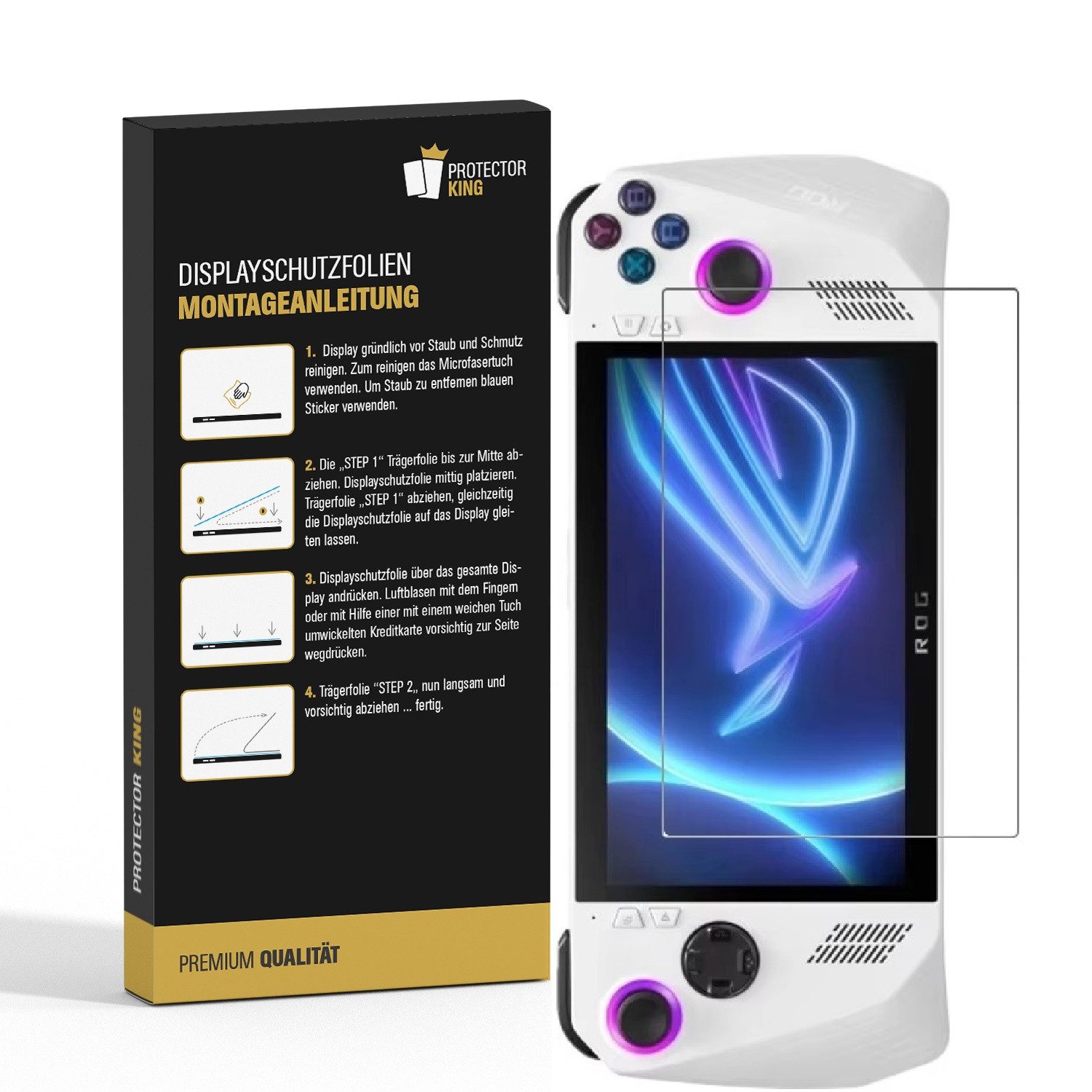 Protectorking Schutzfolie 1x Displayschutz für Asus Rog Ally HD KLAR Displayschutzfolie Schutzfo, (1-Stück), HD klar ANTI-SHOK ANTI-BRUCH-ANTI-STOß