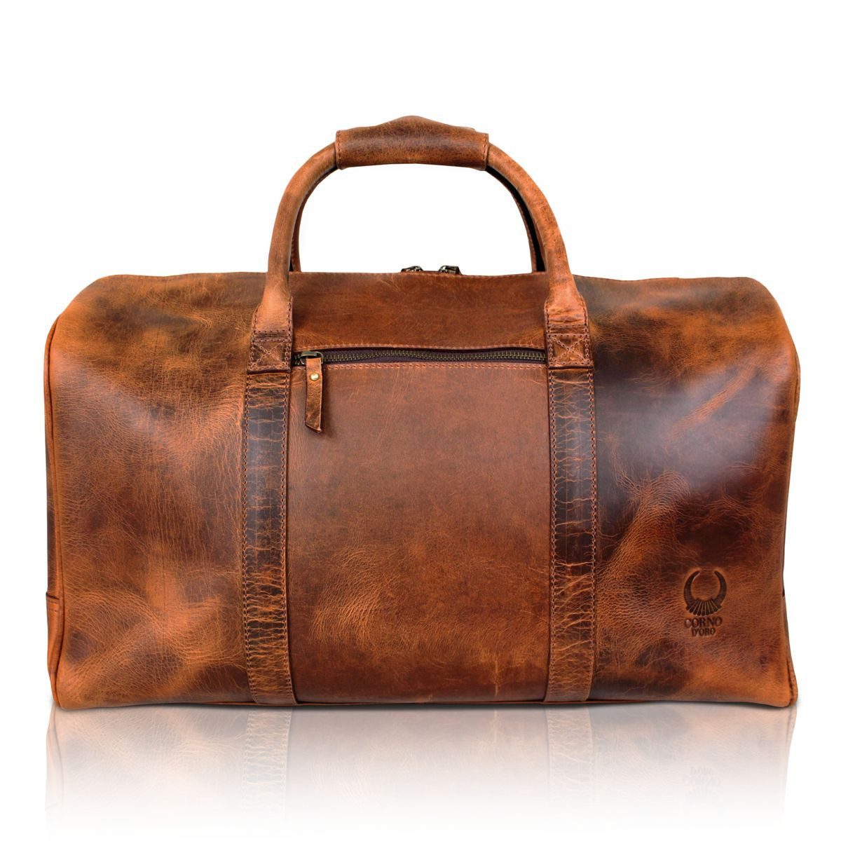 Corno d´Oro Weekender für Damen und Herren aus Leder HANDMADE Reisetasche Groß 35L Braun, breiter verstellbarer Schulterriemen