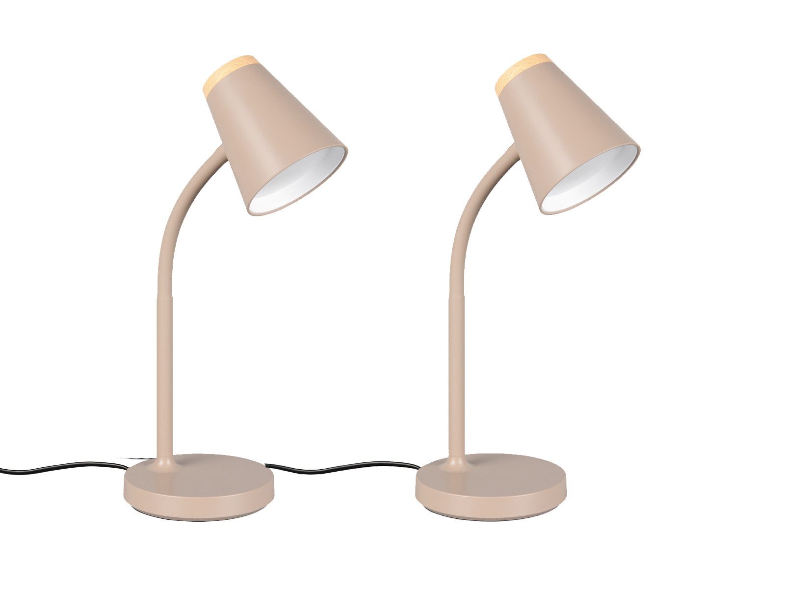 Reality Leuchten LED Schreibtischlampe, LED fest integriert, Warmweiß, 2er SET Schwanenhalslampen Beige, Leselampen Nachttisch Bett, H 36cm