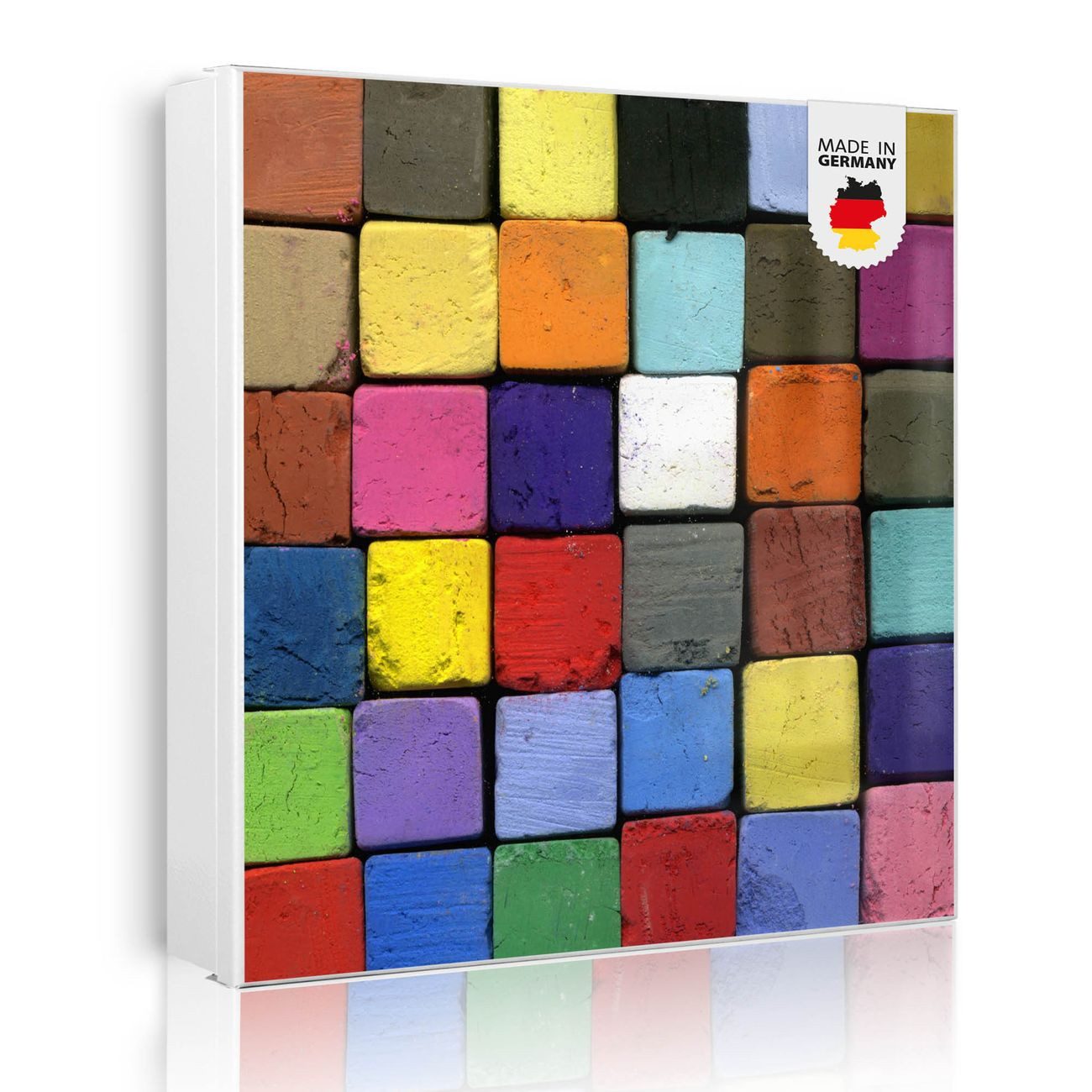 banjado Schlüsselkasten aus Metall mit Motiv Bunte Kreide (Stahl Gehäuse, mit 32 Haken, beschreibbar & magnetisch), 30 x 30 x 5 cm