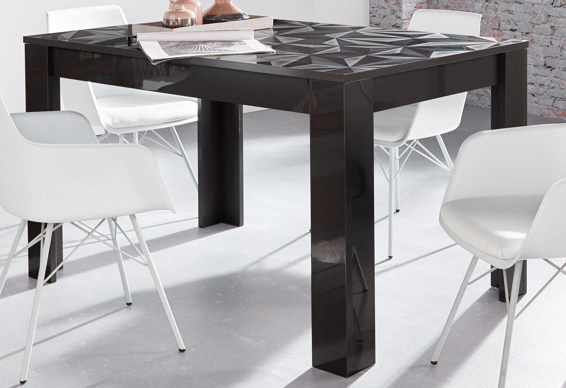Home affaire Esstisch Prisma 137x90 cm, Esszimmertisch, ausziehbar, erweiterbar auf 185 cm, rechteckig,Tischplatte Stärke 22 mm u. mit elegantem Siebdruck