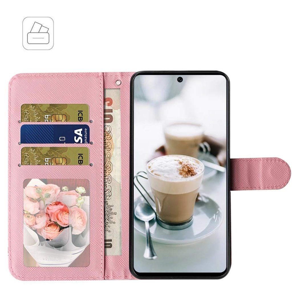CLM-Tech Handytasche Hülle für Oppo Find X5 Pro Tasche aus Kunstleder Klapphülle (Rosen Muster, Handyhülle Wallet Flip Case Cover Etui), Standfunktion, Kartenfächer, Magnetverschluss