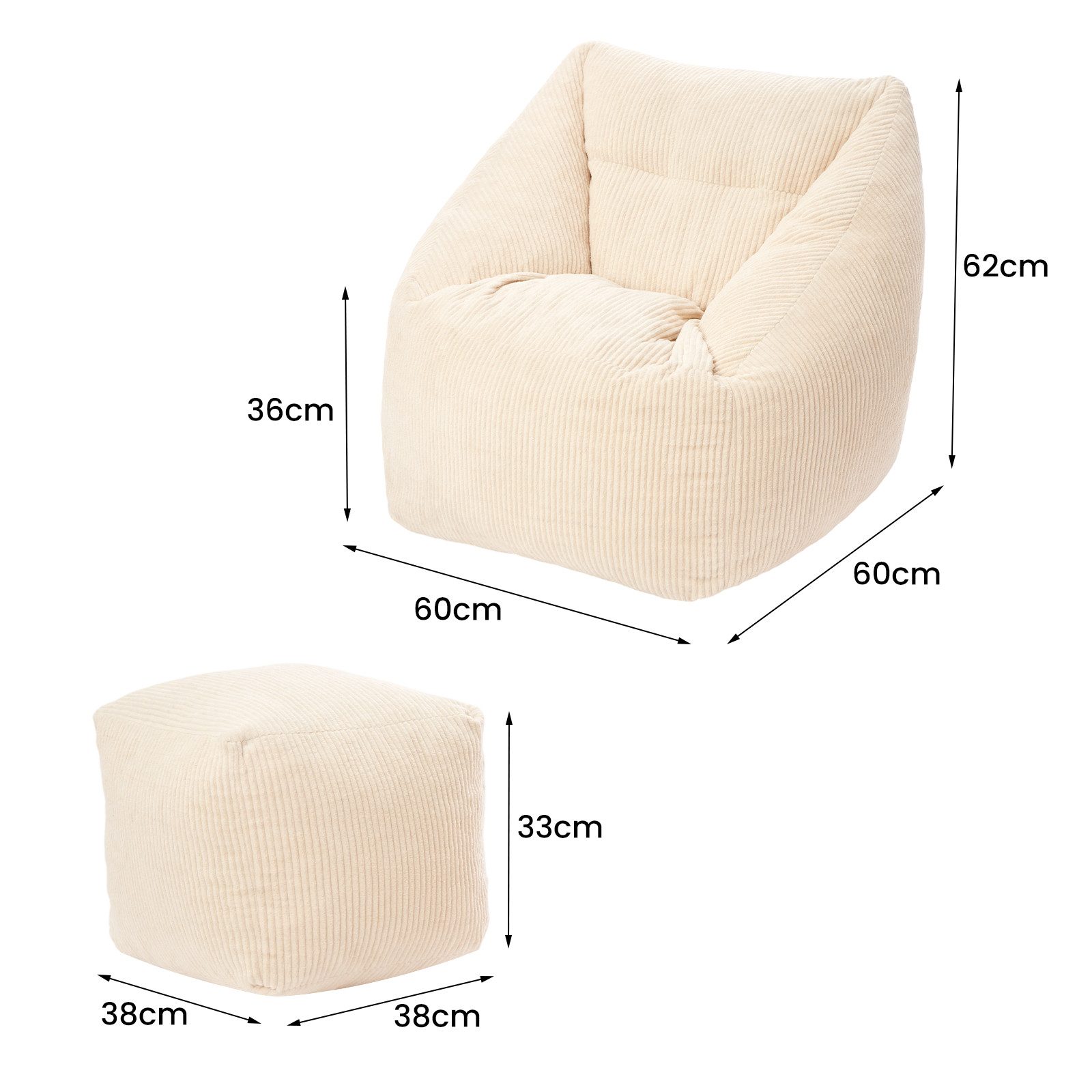 Youyijia Sitzsack Cord-Sitzsack mit Fußstütze – Liegesofa für Wohnzimmer und Lounge