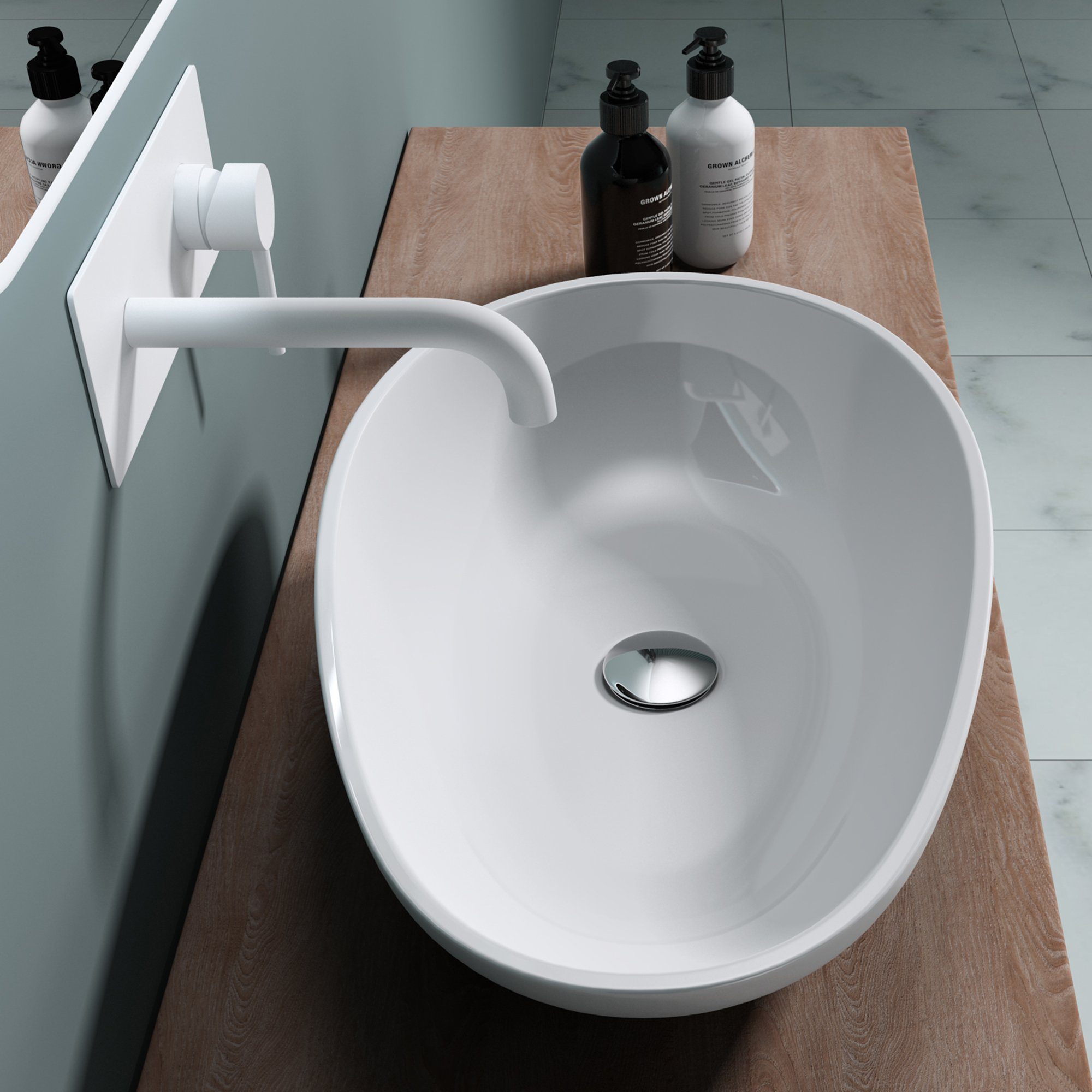 doporro Waschbecken Aufsatzwaschbecken Waschtisch Hängewaschschale Oval Col809, antibakteriell und leicht zu reinigen, hochwertiges Material