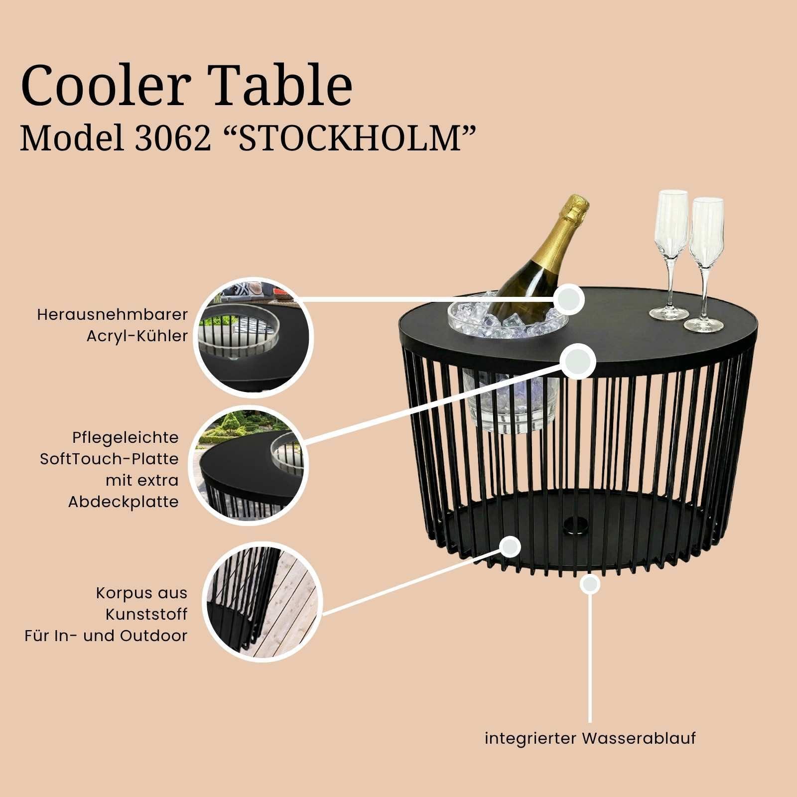 COOTAB Cooler Table Beistelltisch Stockholm 3-in-1 Loungetisch mit Acryl-Kühler (1-St), Wetterfest, Pflegeleicht, Hitzebeständig, Stapelbar