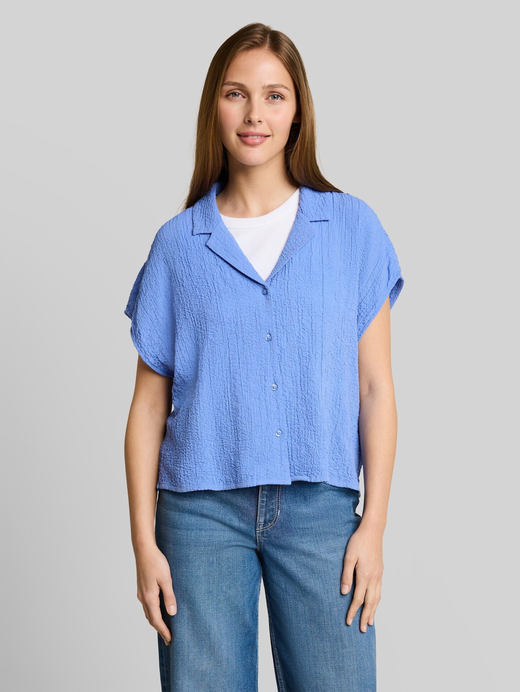 TOM TAILOR Denim Kurzarmbluse Blusen & Shirts Seersucker Resort Hemdbluse