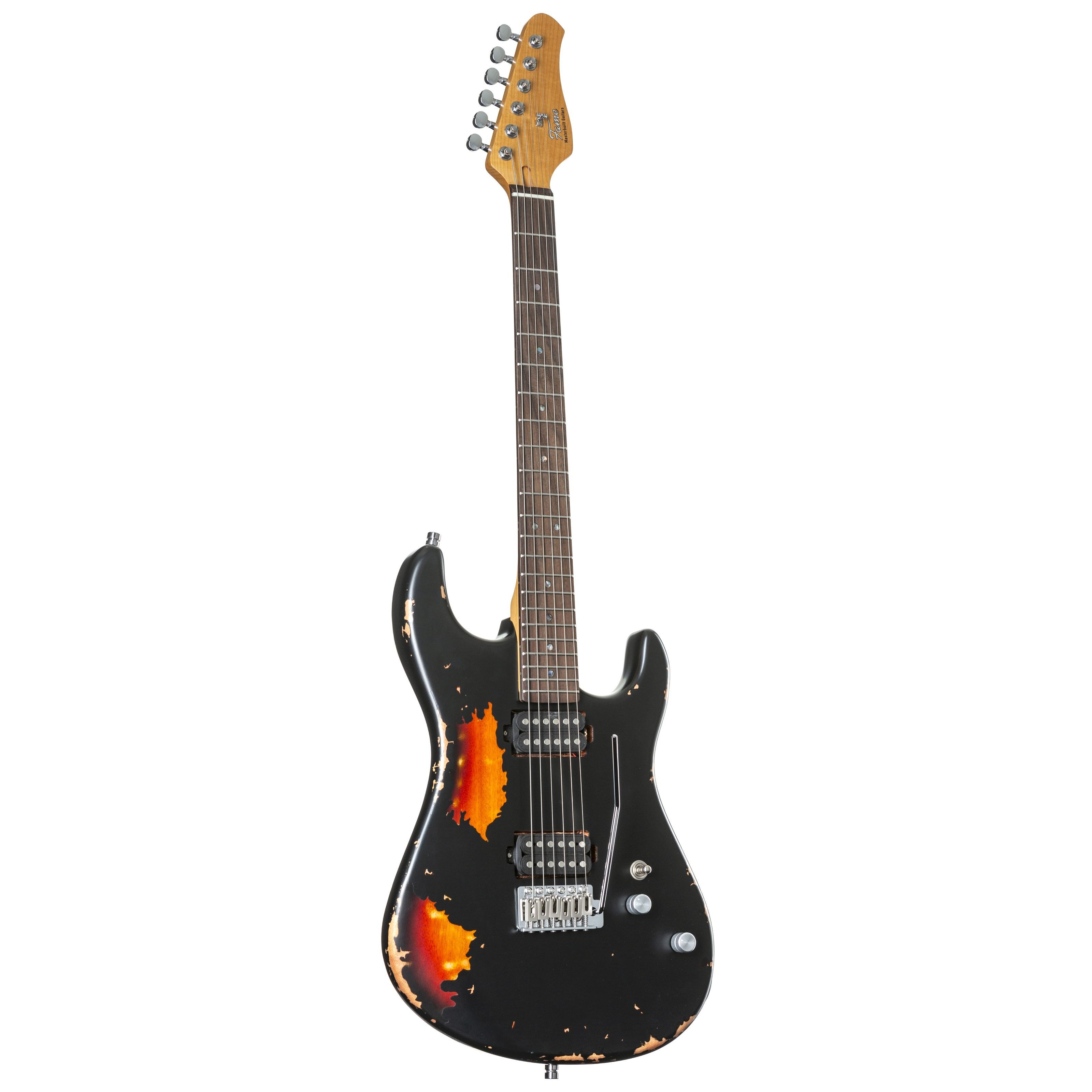 FAME E-Gitarre, Электрогитары, ST-Modelle, Custom ST RW Worn Licorice over Sunburst - E-Gitarre