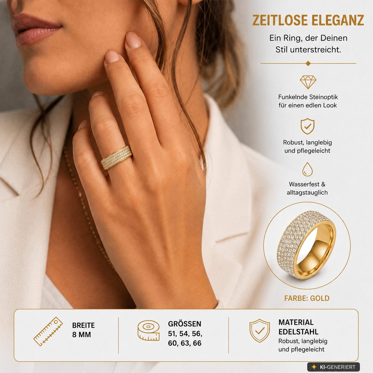 Taffstyle Fingerring Kristallring Edelstahlring Glitzerring Fingerring Ring mit Kristallen (Funkelnder Kristallring – ideale Geschenkidee zum Geburtstag, Valent – Bild 4 von 5