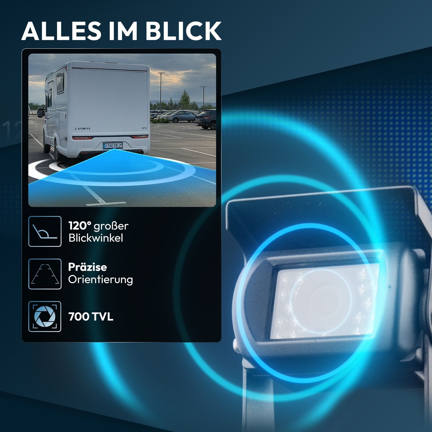 VSG24 7" Rückfahrsystem CAMPER für Wohnmobile inkl. Monitor, Kabel und 1 x Rückfahrkamera (Nachtsicht 12V-24V Wasserdicht Einfache Montage für Wohnwagen LKW)