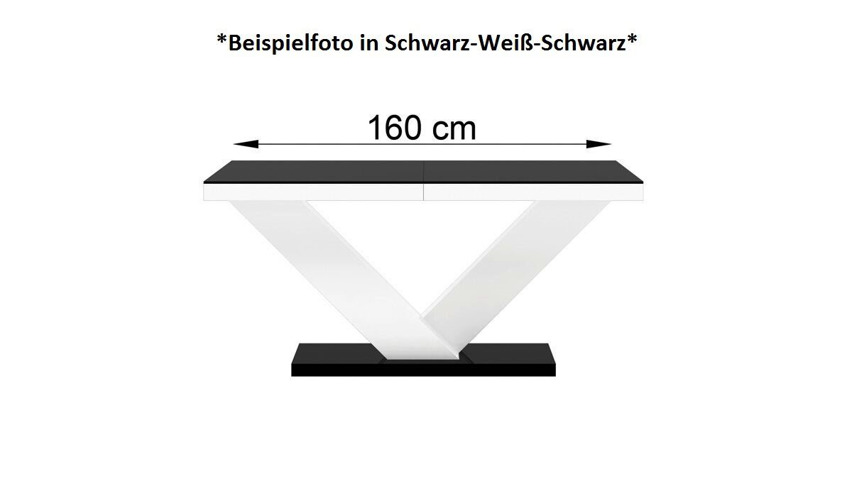 designimpex Esstisch Design HE-999 Schwarz / 256 HOCHGLANZ bis ausziehbar 160 Weiß cm MATT