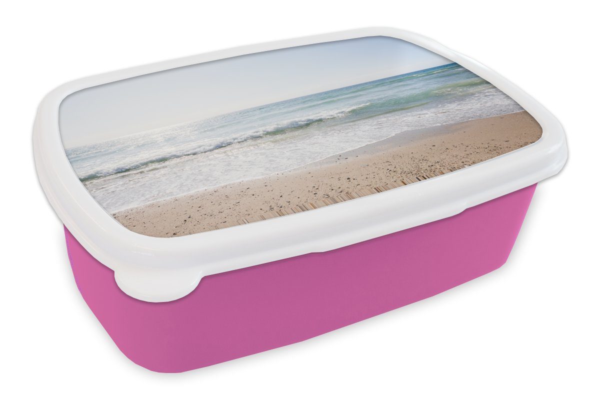 MuchoWow Lunchbox Strand - Wasser - Türkis, Kunststoff, (2-tlg), Brotbox für Erwachsene, Brotdose Kinder, Snackbox, Mädchen, Kunststoff rosa