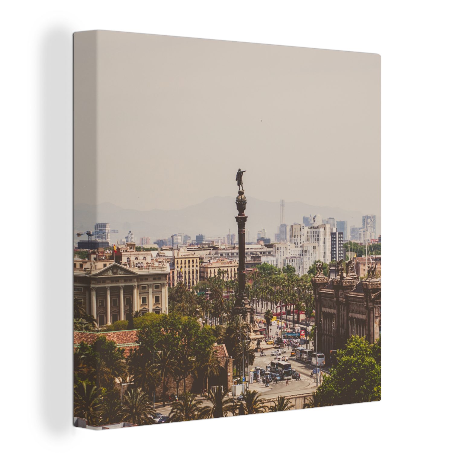 OneMillionCanvasses® Leinwandbild Barcelona - Statue - Kolumbus, (1 St), Leinwand Bilder für Wohnzimmer Schlafzimmer
