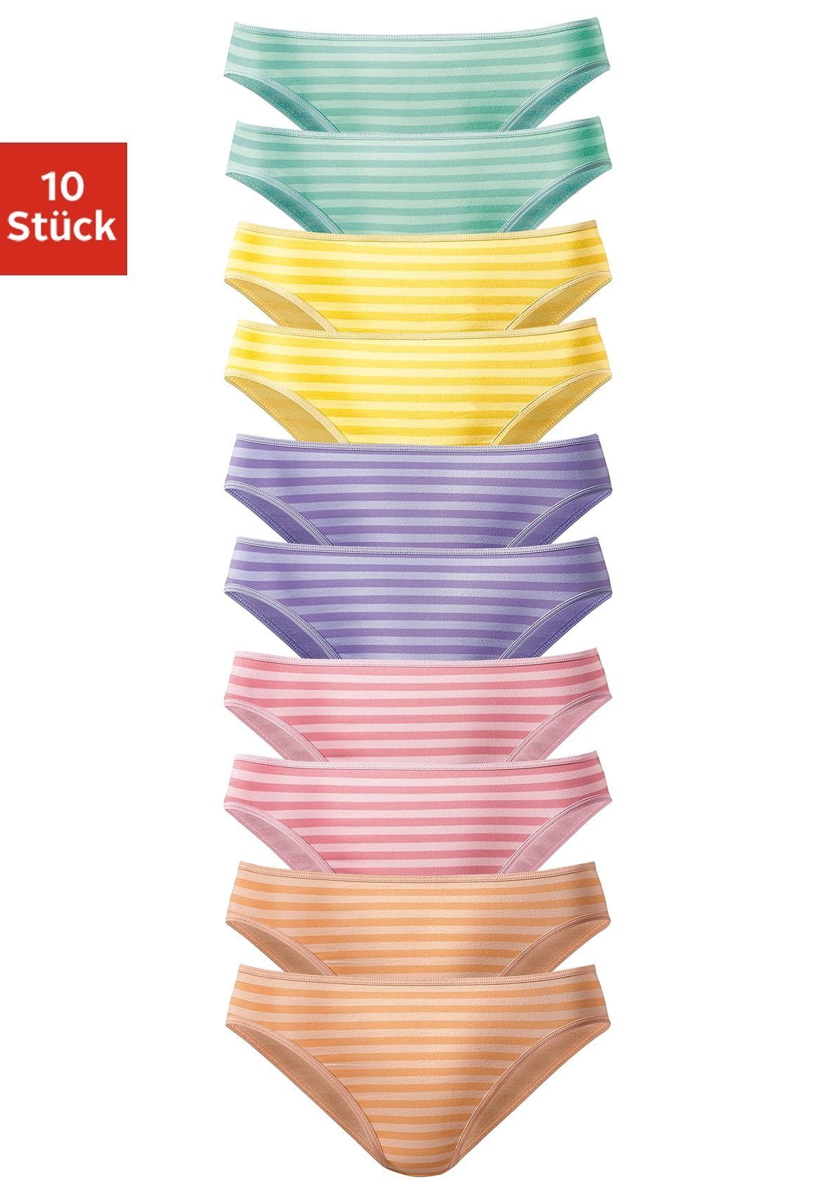 Farben gestreift jeden - Vivance Tag für passend in schöner Basicartikel tollen Slip (Packung, 10-St)