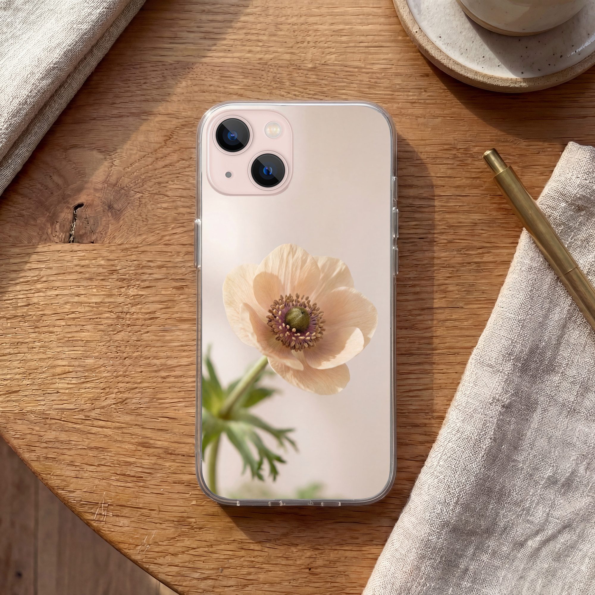 MuchoWow Handyhülle für Apple iPhone 13 mini Blume - Minimalistisch - Grün, Smartphone-Bumper, Print, Handy Schutzhülle Dünn