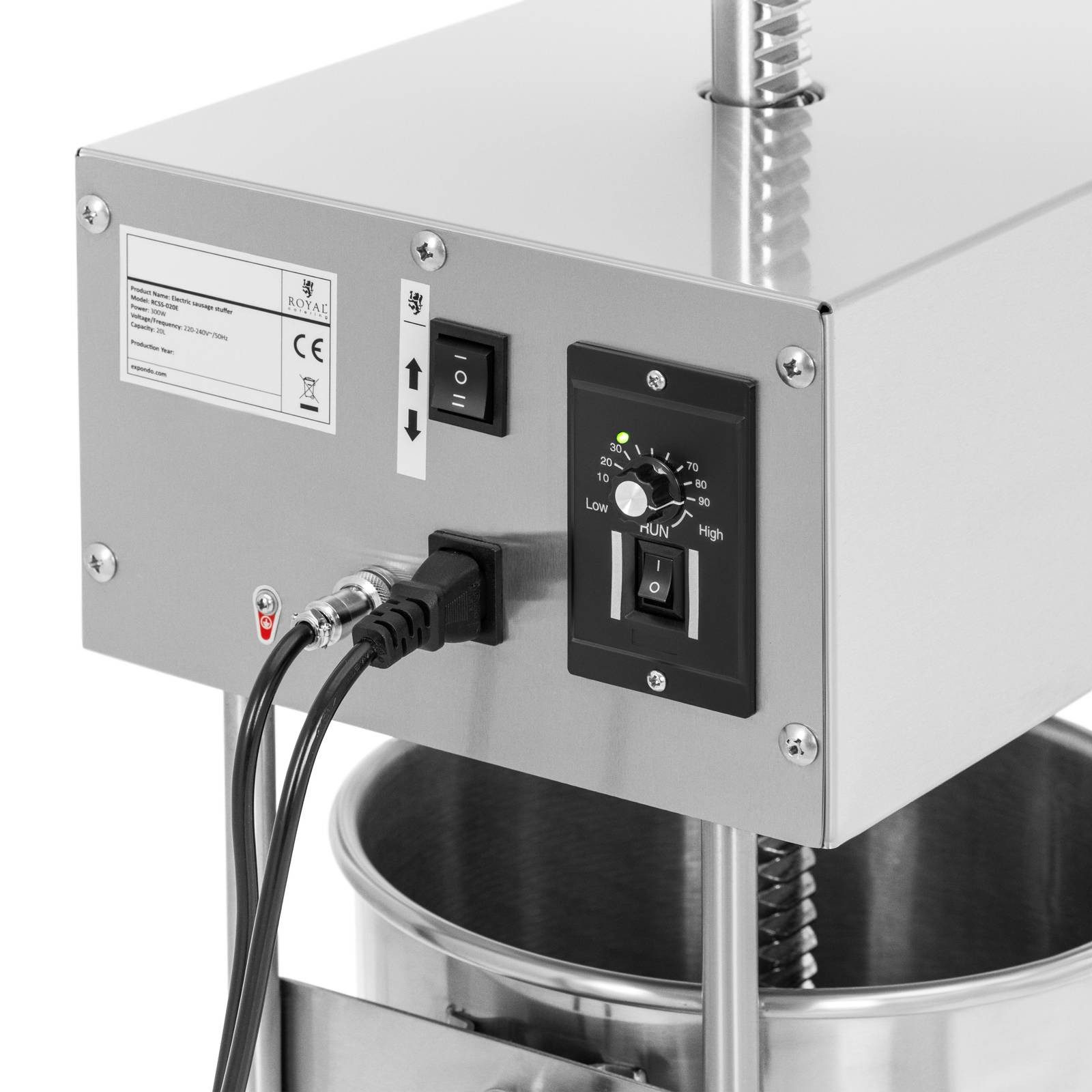 Royal Catering Wurstfüllaufsatz 20 L Wurstfüller elektrisch 300 W Fußpedal Wurstfüllmaschine