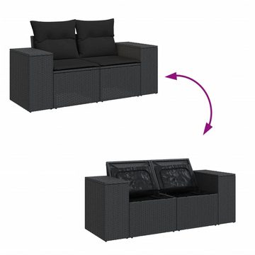 vidaXL Loungesofa Gartensofa mit Kissen 2-Sitzer Schwarz Poly Rattan