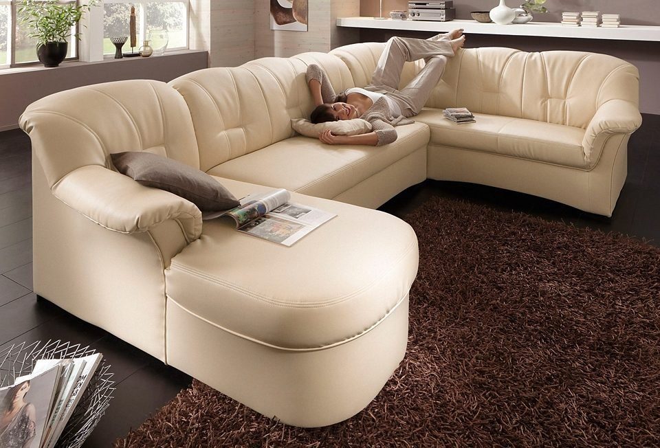 DOMO collection Wohnlandschaft Papenburg, zeitlose Rückensteppung, bequem, U-Form, Breite 297cm, in großer Farbvielfalt, wahlweise mit Bettfunktion