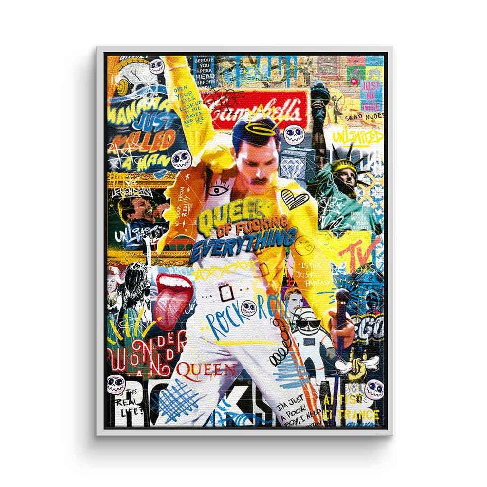DOTCOMCANVAS® Leinwandbild, Leinwandbild Queen Freddie Mercury Pop Art collage DOTCOMCANVAS weißer Rahmen | Leinwandbilder