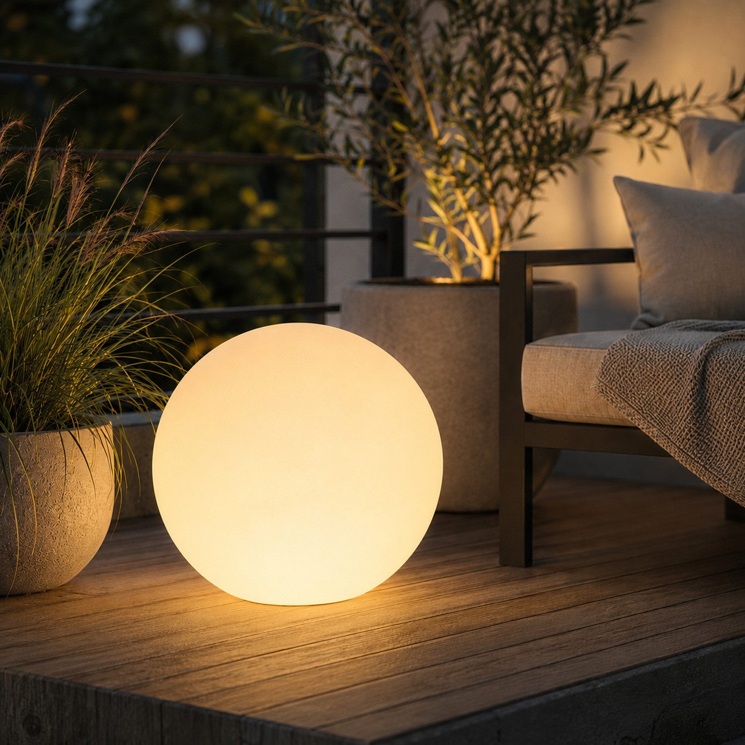 SATISFIRE Gartenleuchte LED Leuchtkugel 40cm outdoor beleuchtete Kugel E27 Fassung warmweiß, LED Classic, warmweiß (2100K bis 3000K)
