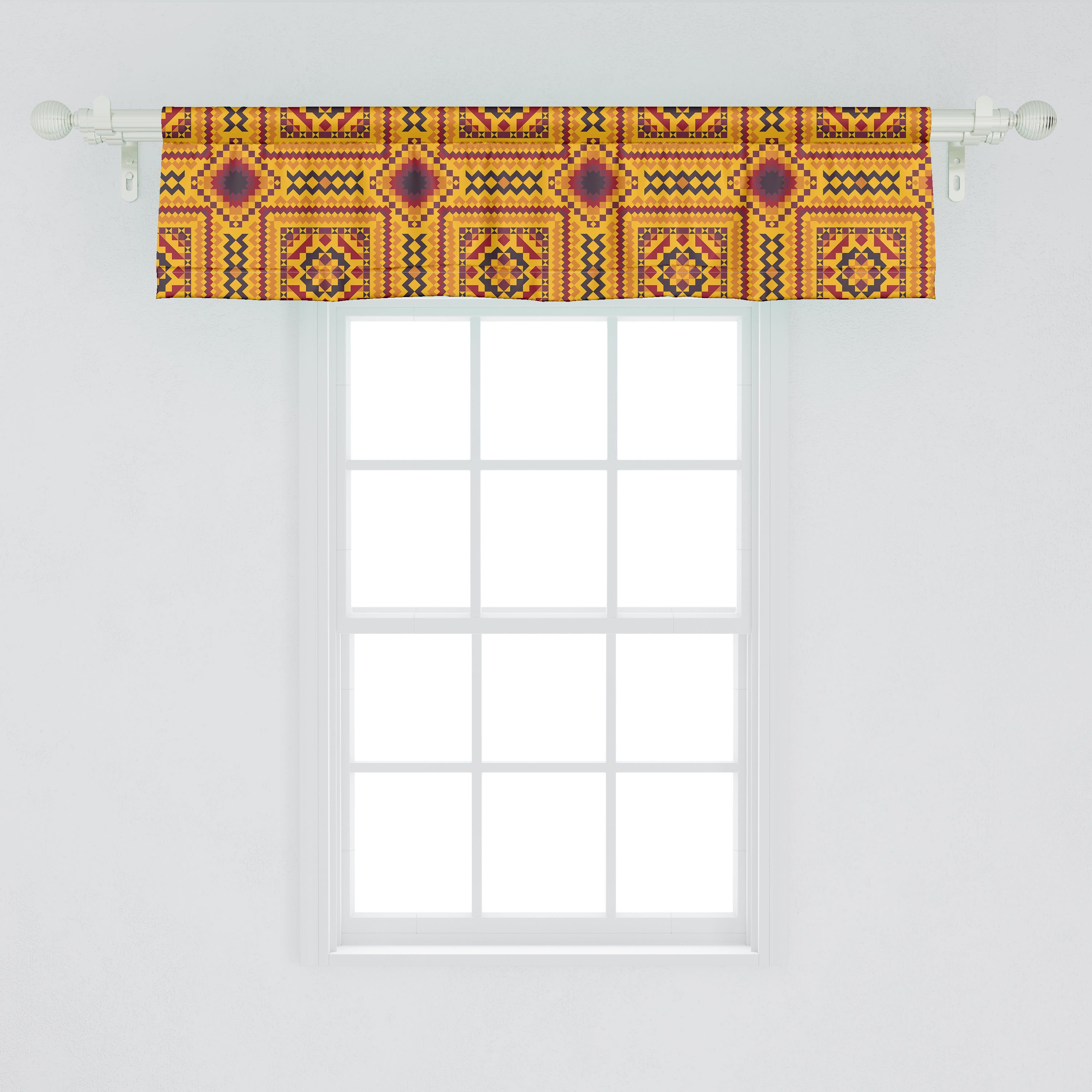 Scheibengardine Vorhang Aztec-Layout Microfaser, für Schlafzimmer Abakuhaus, Küche Dekor Volant Zigzags Stangentasche, mit Rhombus Drucken