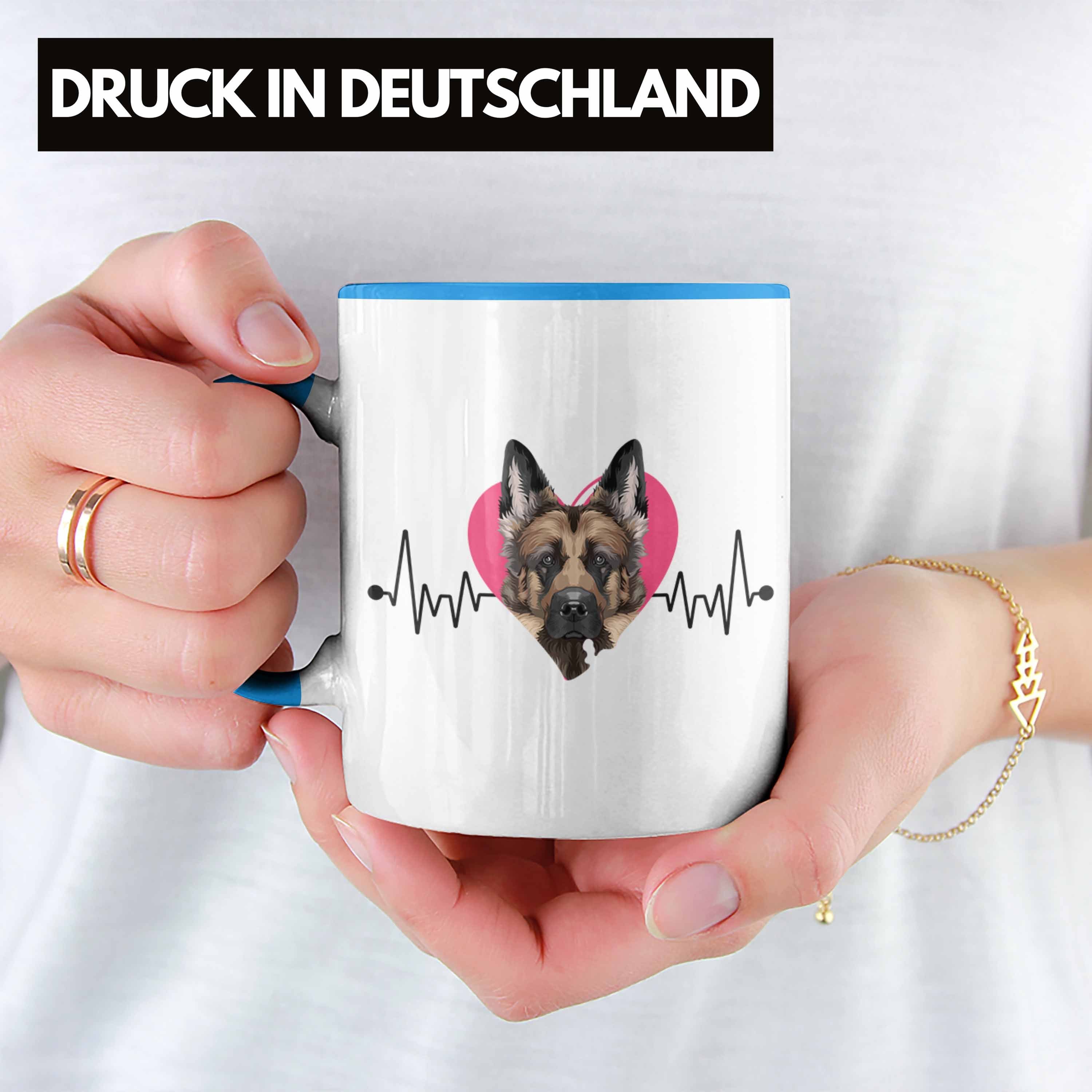 Trendation Tasse Lustiger Herzs Spruch Tasse Blau Geschenk Schäferhund Besitzer Geschenkidee
