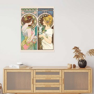 Posterlounge Wandfolie Alfons Mucha, Schlüsselblume & Feder, Wohnzimmer Vintage Malerei