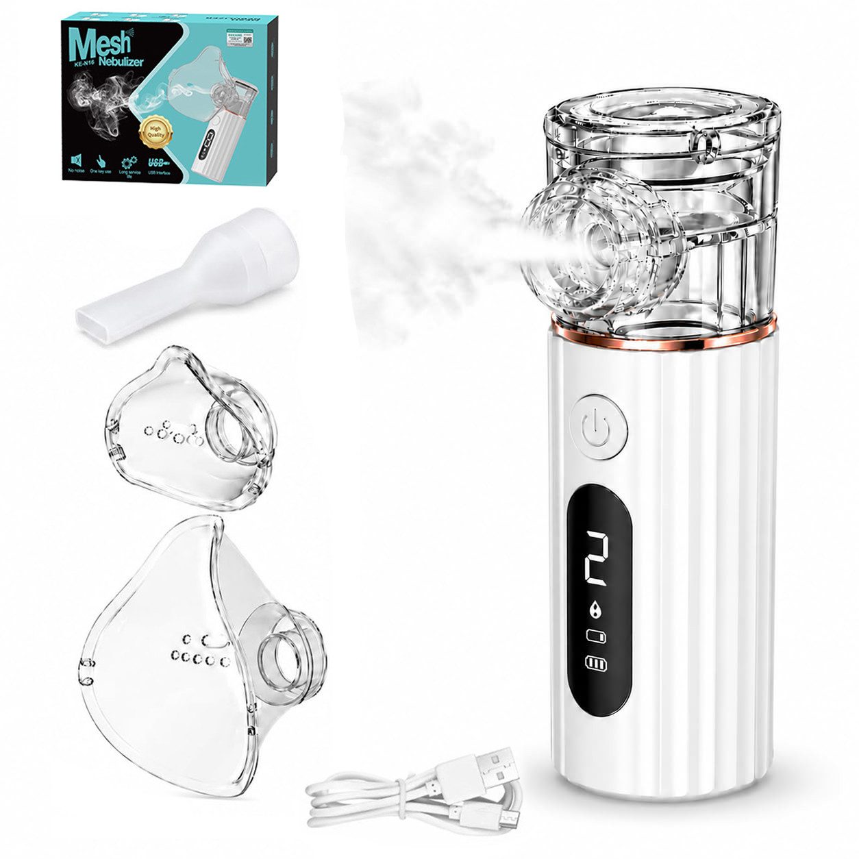 AIBISTAR Inhalationsgerät Digitaler Mesh-Vernebler, 3 Stufen, leise, tragbar, USB-C, Elektrischer Inhalator für Kinder und Erwachsene mit LED-Bildschirm