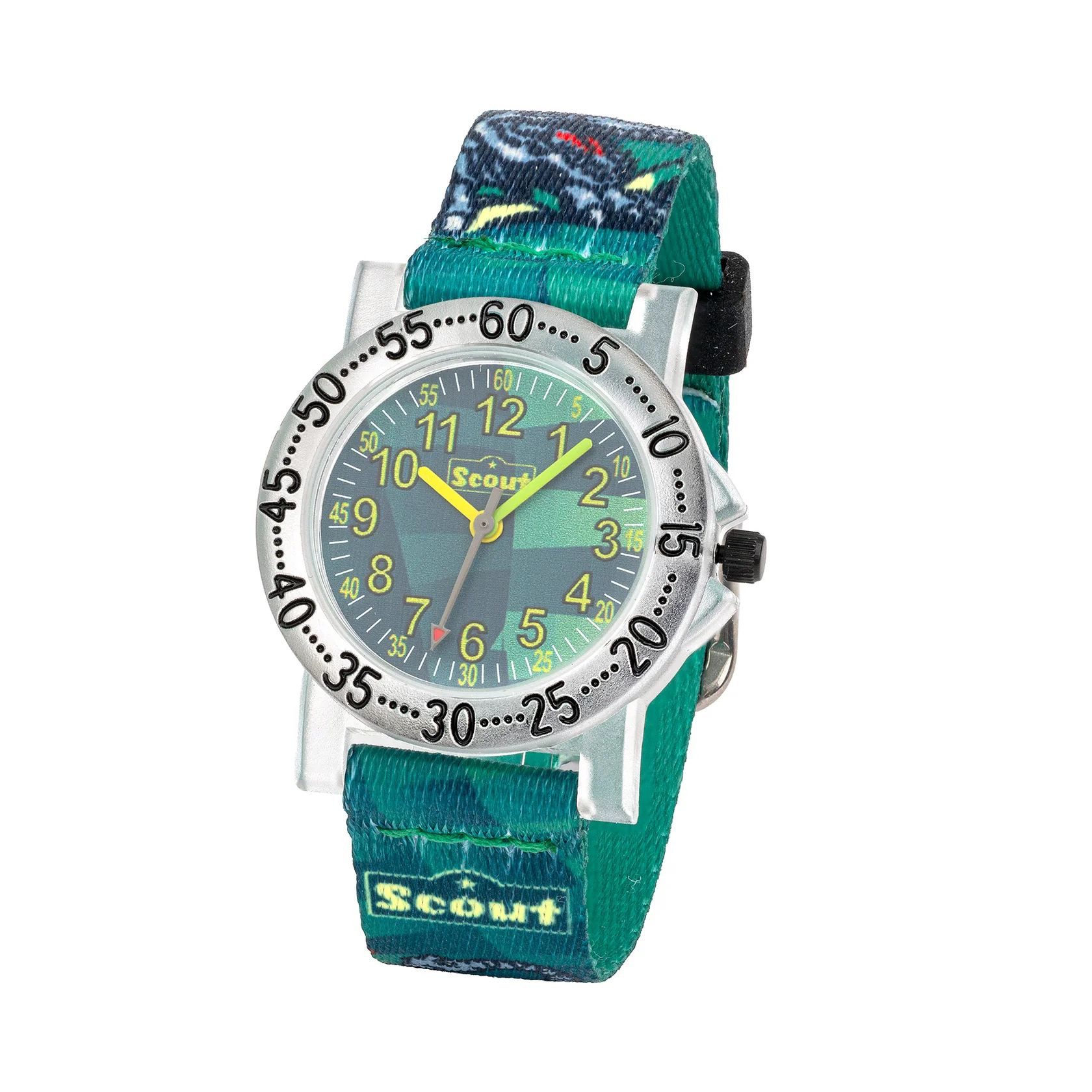 Scout Quarzuhr Kinderuhr 164000213 Dino Grün Textilband Quarz 30,5 mm