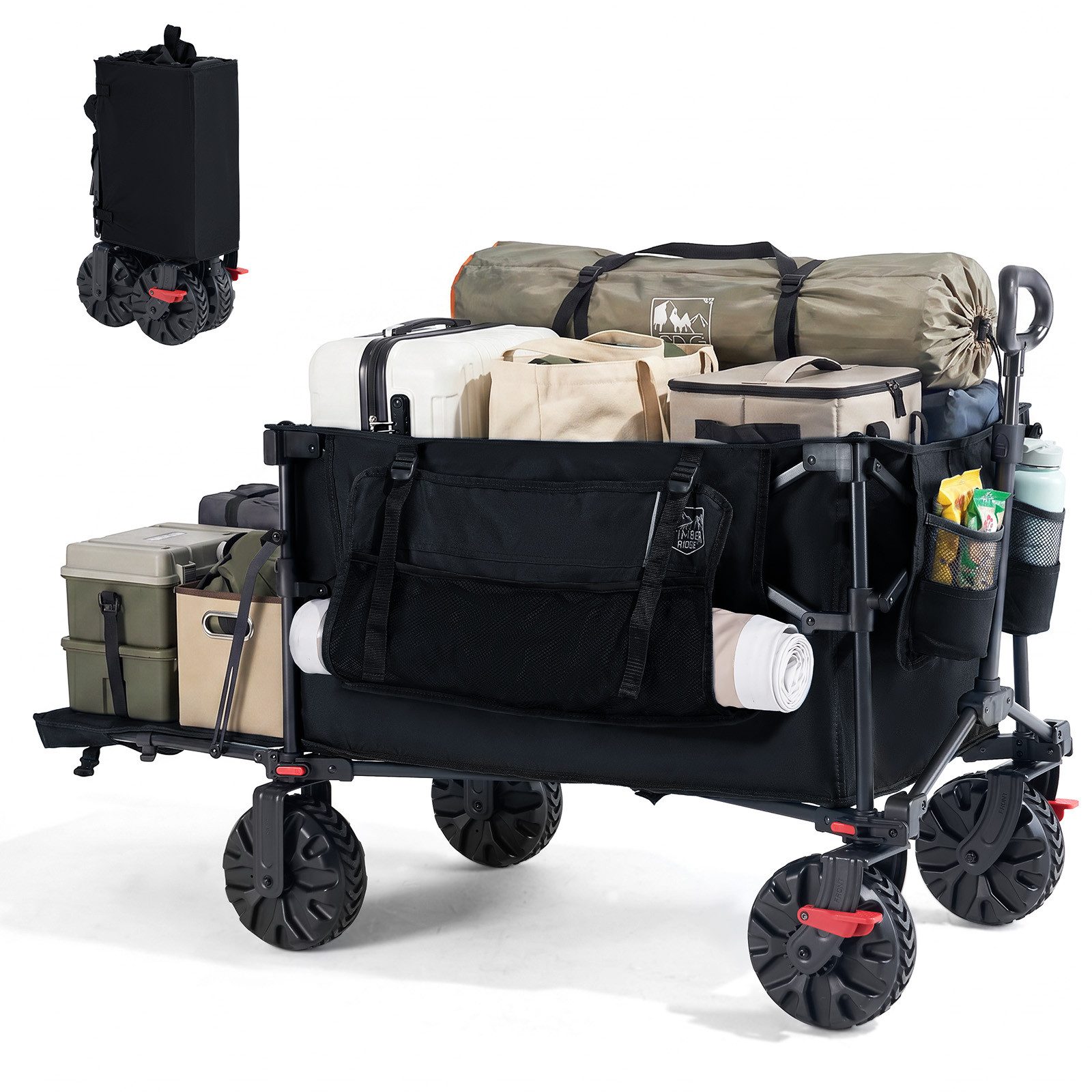 TIMBER RIDGE Bollerwagen Faltbar 400L 180kg, All-Terrain-Räder mit Bremse + 360° Rollen (1-tlg)