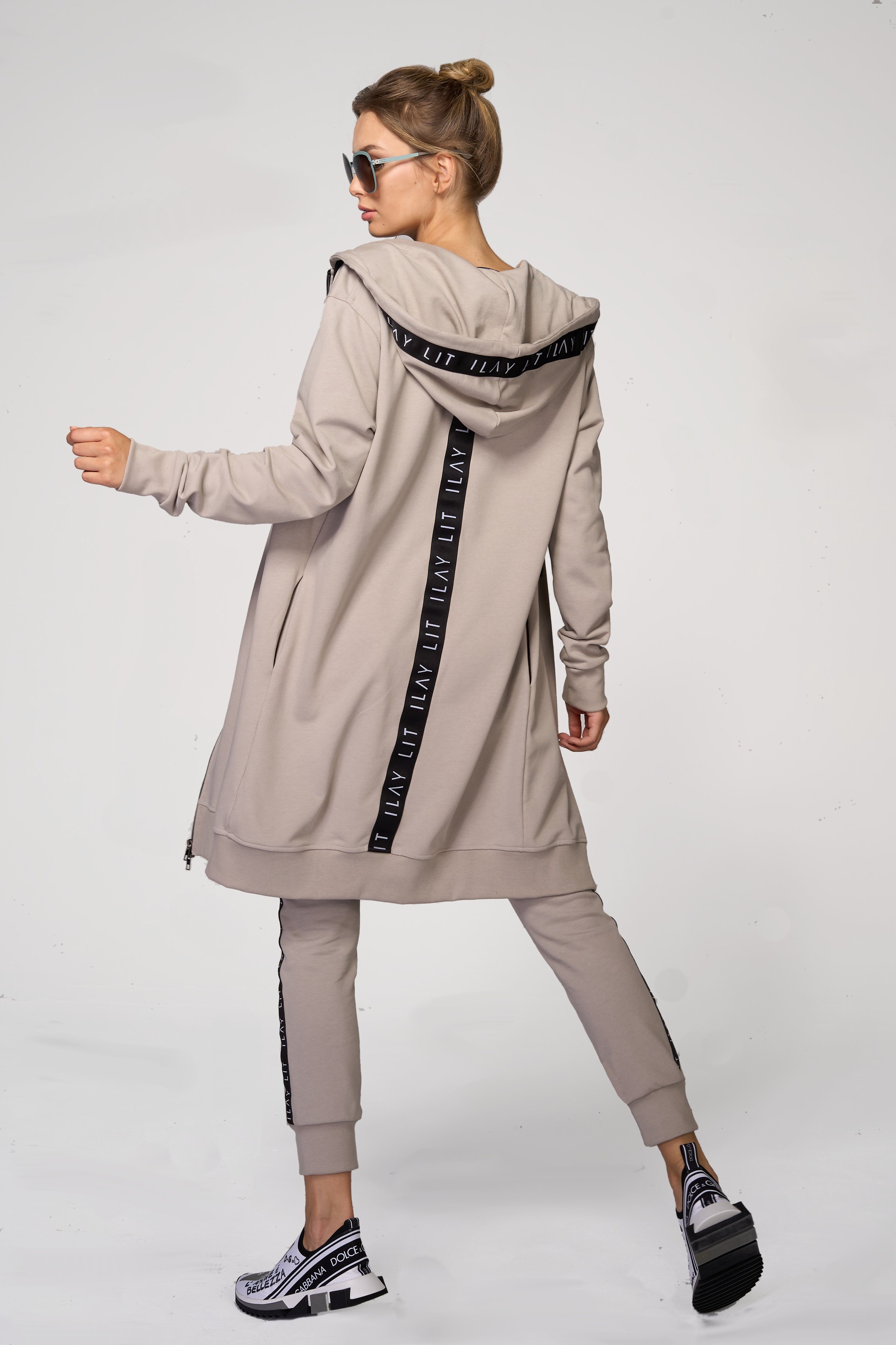 ILAY Lit Kapuzensweatjacke Hoodie Midi Mantel, Taupe günstig online kaufen