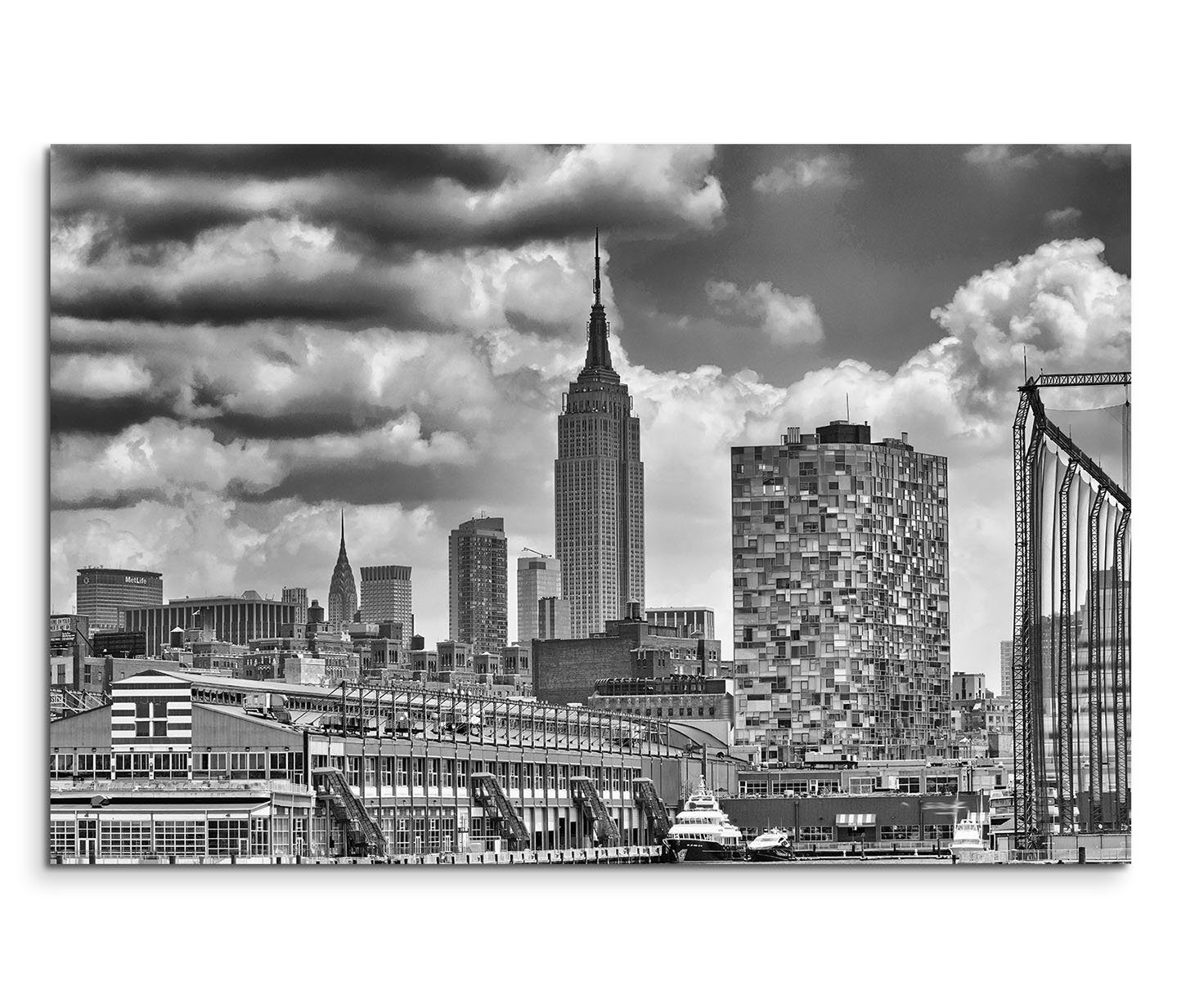 Sinus Art Leinwandbild 120x80cm Wandbild New York Manhattan Wolkenkratzer schwarz weiß