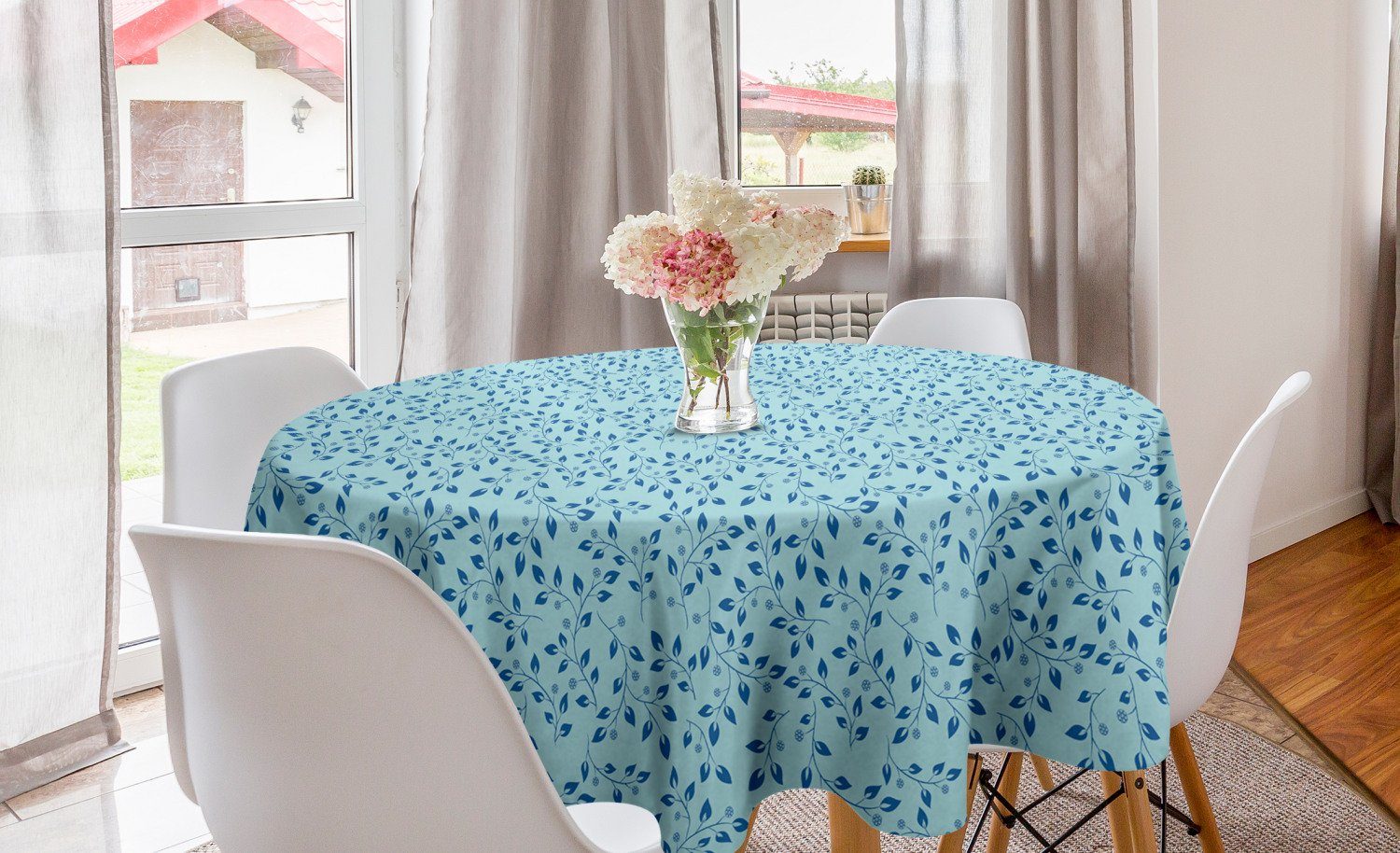 Abakuhaus Tischdecke Kreis Tischdecke Abdeckung Küche Rustic für Beeren Esszimmer Blaue Leben Dekoration, Blätter