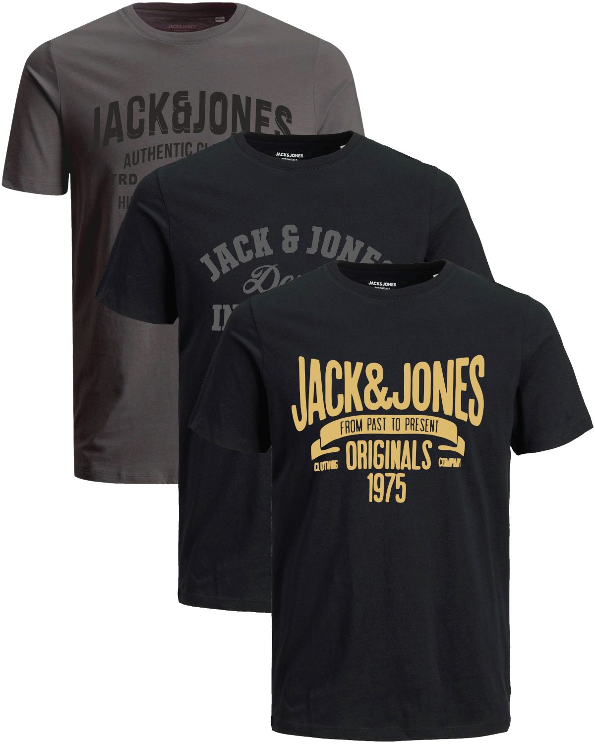 Jack & Jones T-Shirt Stilvolles Slim-Fit oder Regular Shirt mit Printdruck (3er-Pack) Printdruck