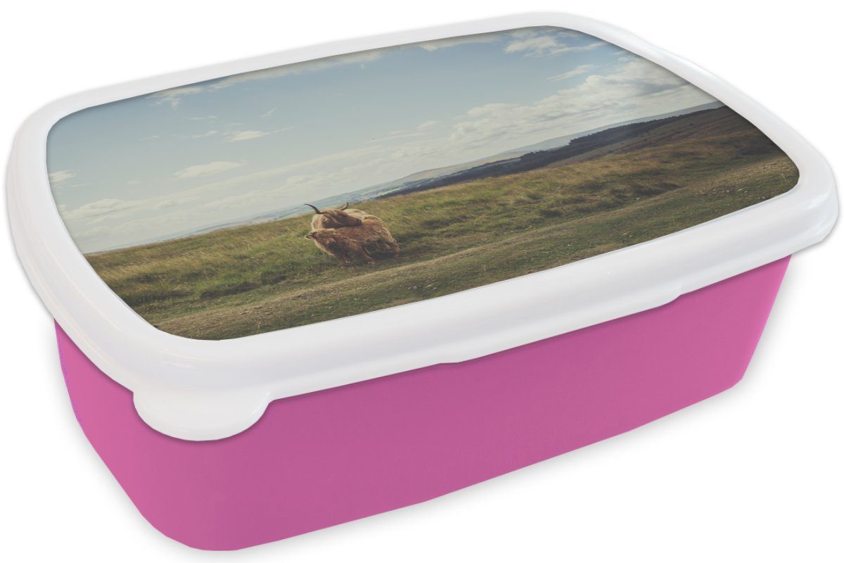 Schottische (2-tlg), Kunststoff Erwachsene, Wolken - Lunchbox Gras MuchoWow Mädchen, - Kunststoff, rosa - Highlander Snackbox, Brotbox Tiere, Kinder, für Brotdose