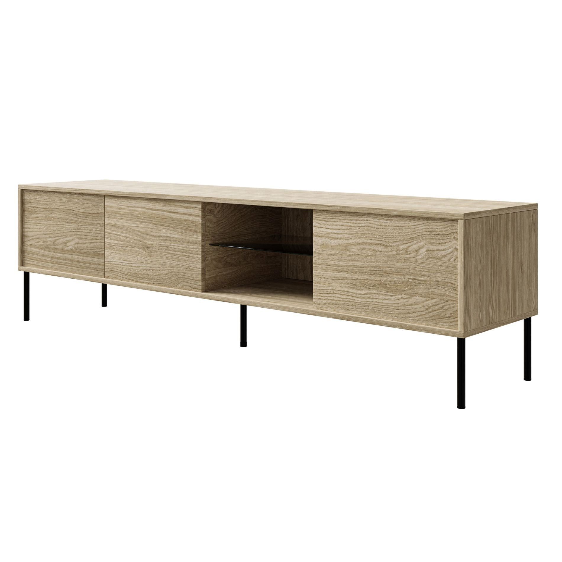 Selsey TV-Schrank MODITY TV-Möbel 3-türig mit Push-to-Open, Glasablage & LED-Licht, 175 cm