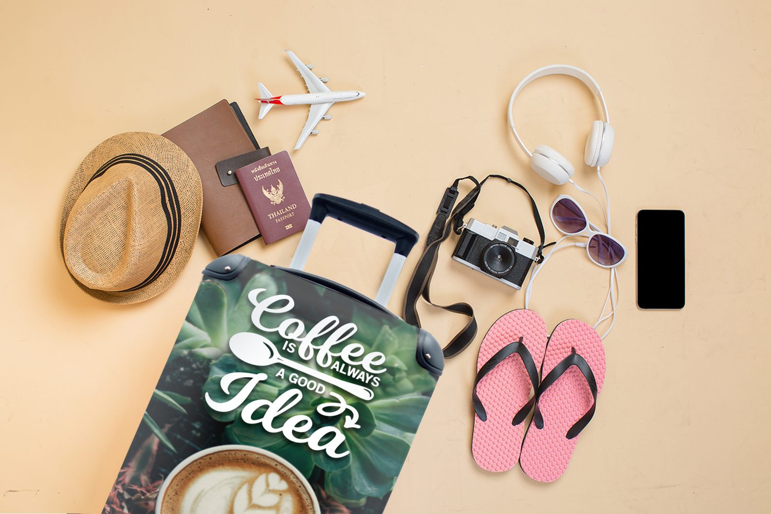 ist Rollen, Reisekoffer Handgepäck MuchoWow eine rollen, für Reisetasche mit Zitate Sprichwörter Ferien, Idee, - - Trolley, - Kaffee Kaffee immer 4 Handgepäckkoffer gute