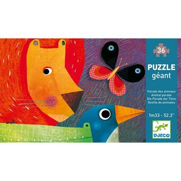 DJECO Konturenpuzzle Puzzle Tierparade 36 Teile 1,33 m lang, Puzzleteile