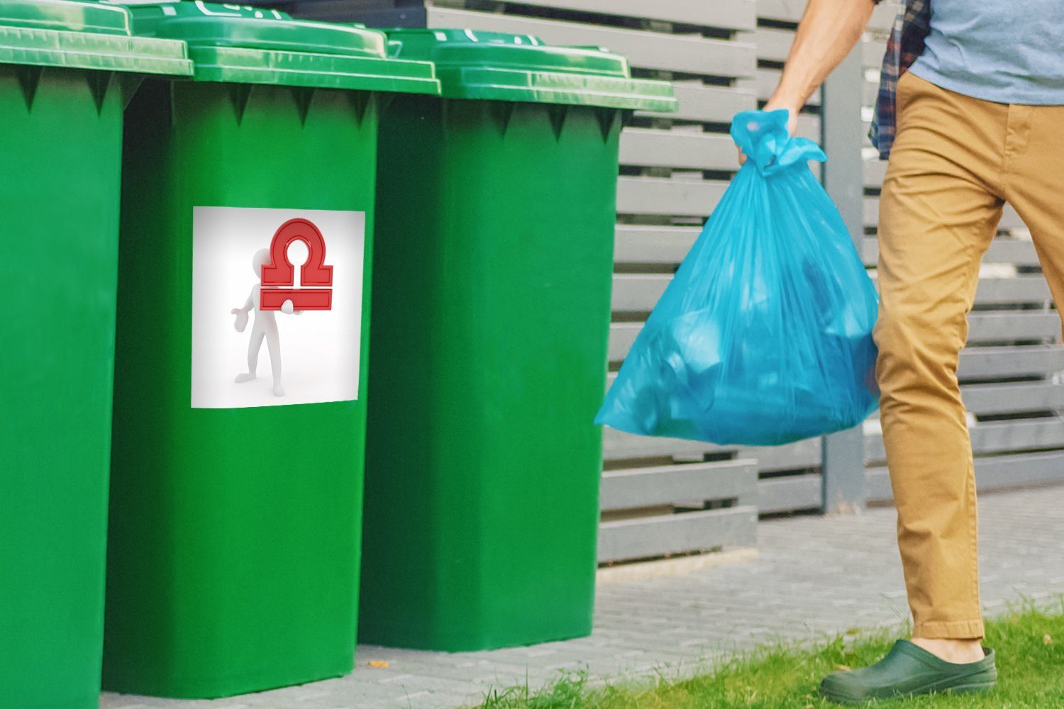 MuchoWow Wandsticker Ein Mann mit Sticker, Schuppen (1 Mülltonne, Mülleimer-aufkleber, Container, roten St), Abfalbehälter