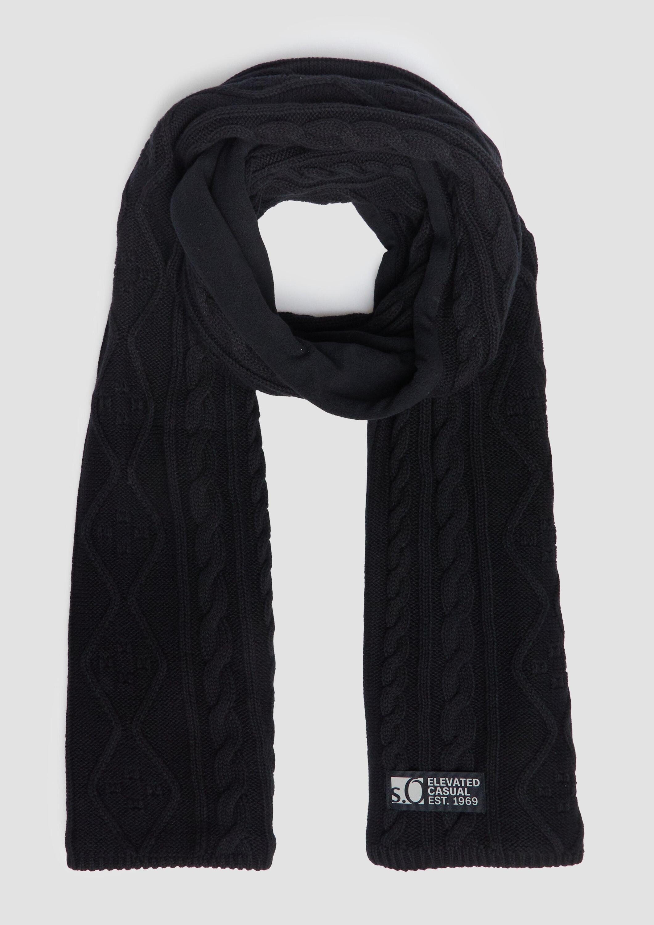 s.Oliver Schal Tuch, Strickschal mit Zopfmuster und Fleece-Rückseite