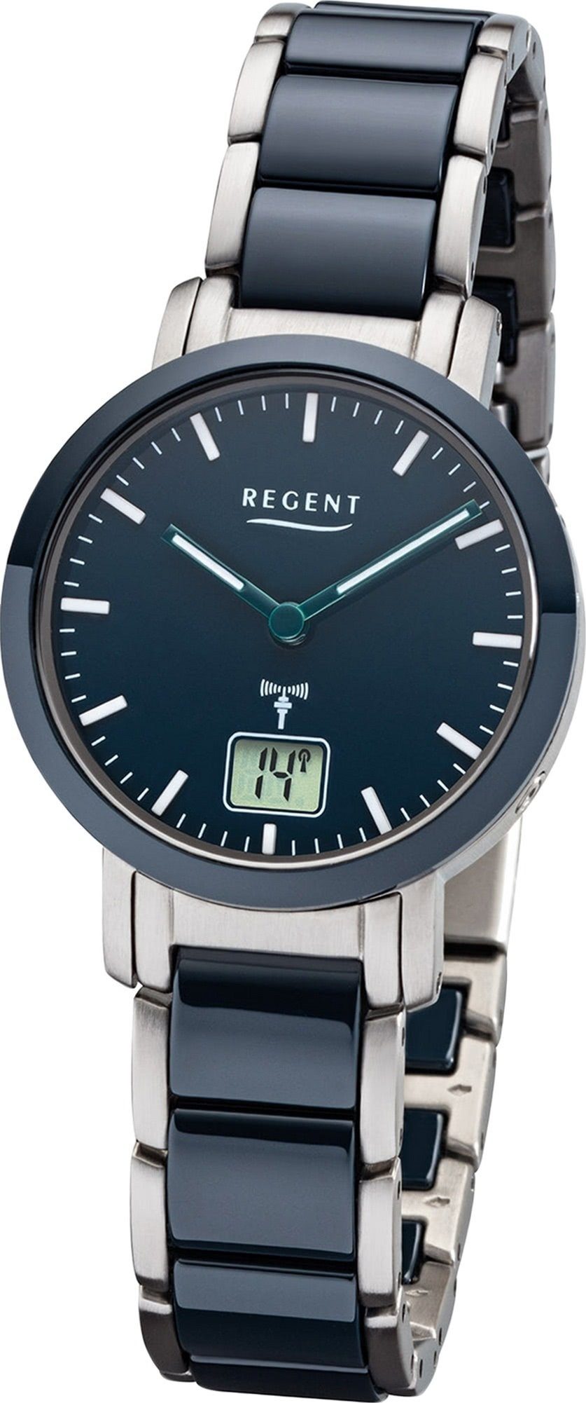 Regent Funkuhr Regent Metall Damen Uhr FR-265, Damenuhr Metallarmband blau, silber, rundes Gehäuse, klein (ca. 30mm)