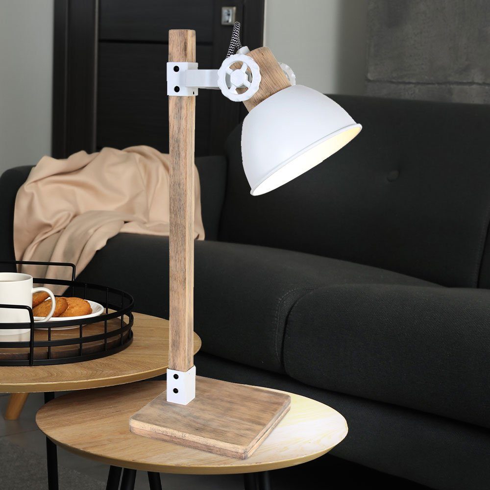 Schreib Leuchte Vintage Tisch Holz LED Warmweiß, Leuchtmittel inklusive, Spot etc-shop verstellbar Tischleuchte, Zimmer Wohn weiß