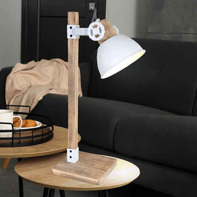 Steinhauer LIGHTING Tischleuchte, Leuchtmittel nicht inklusive, Vintage Schreib Tisch Leuchte weiß Holz Spot verstellbar Wohn