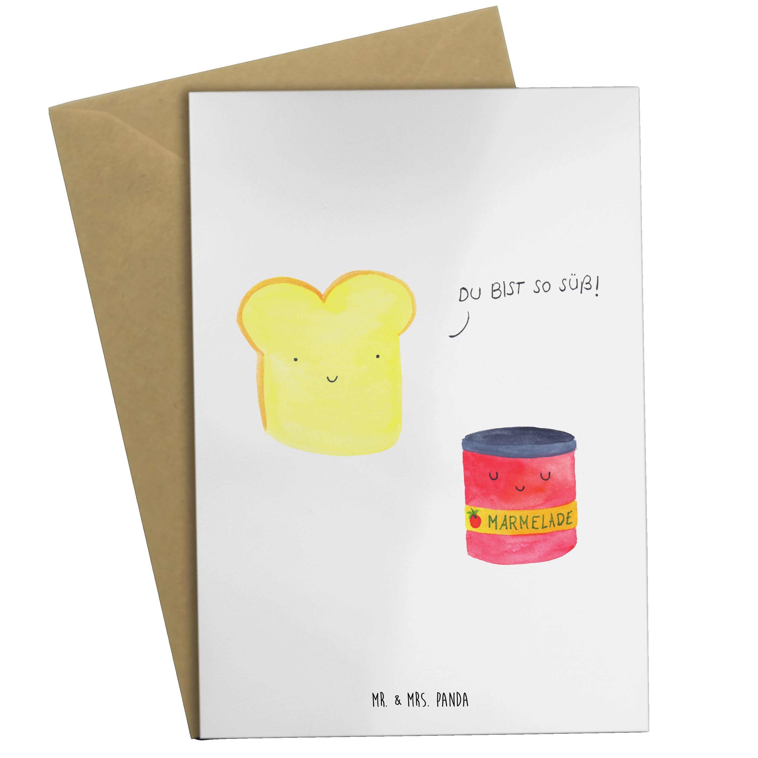 Mr. & Mrs. Panda Grußkarte Toast & Marmelade - Weiß - Geschenk, Gute Laune, Brot, Einladungskart
